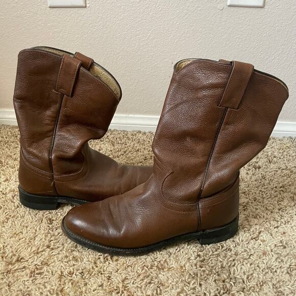 Justin Boots Mens 6.5 Womens 8 Brown Corona Classic Roper Western Cowboy Leather main image 8